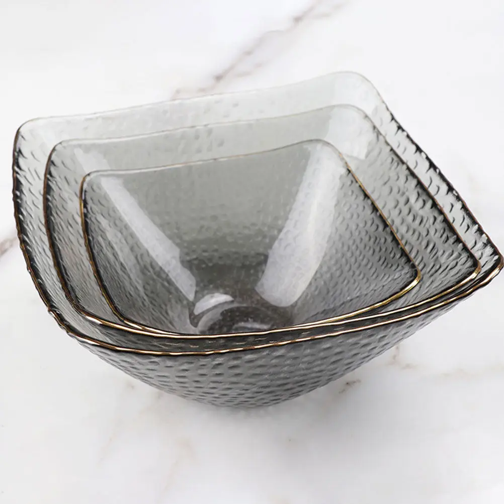 Modern Gold Rim Glass Bowl All Purpose Square Serving Dish for Salads Fruits Desserts Vegetables Transparent Healthy Premium