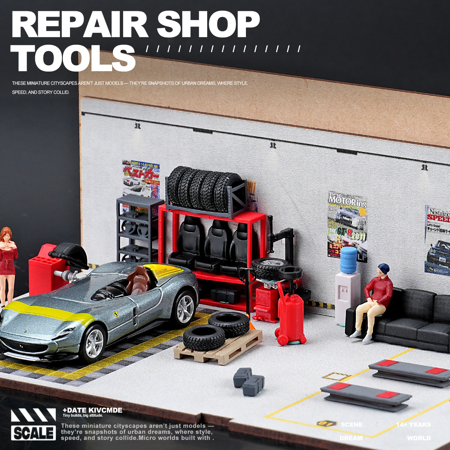 ชุดอุปกรณ์ซ่อมรถโมเดลขนาด 1/64 - Auto Repair Shop Layout บทวิจารณ์และราคา
