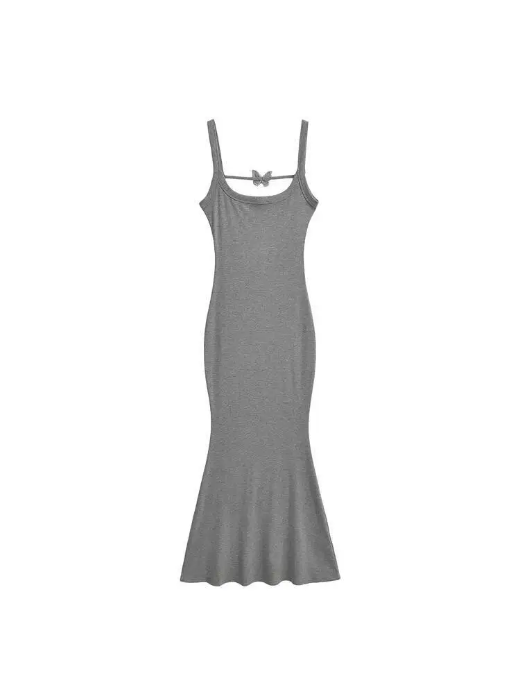 Fish Tail Dress Backless Butterfly Sexy Dress Elegant Butterfly Backless Strap Long Dress Slim Hot Sexy Korean Women Robe 2CKU