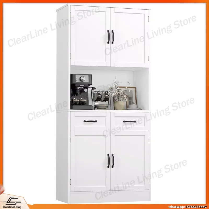 180cm Kitchen Storage Wardrobe with Worktop 4 Doors 2 Drawers High Cabinet Multi Purpose Utility Cabinet for Laboratory