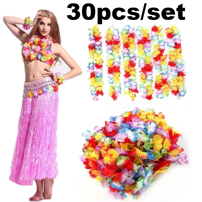 30pcs/set Hawaiian Party Artificial Flowers Beach Flower Silk Garland Necklace Hawaii Summer Wedding Birthday