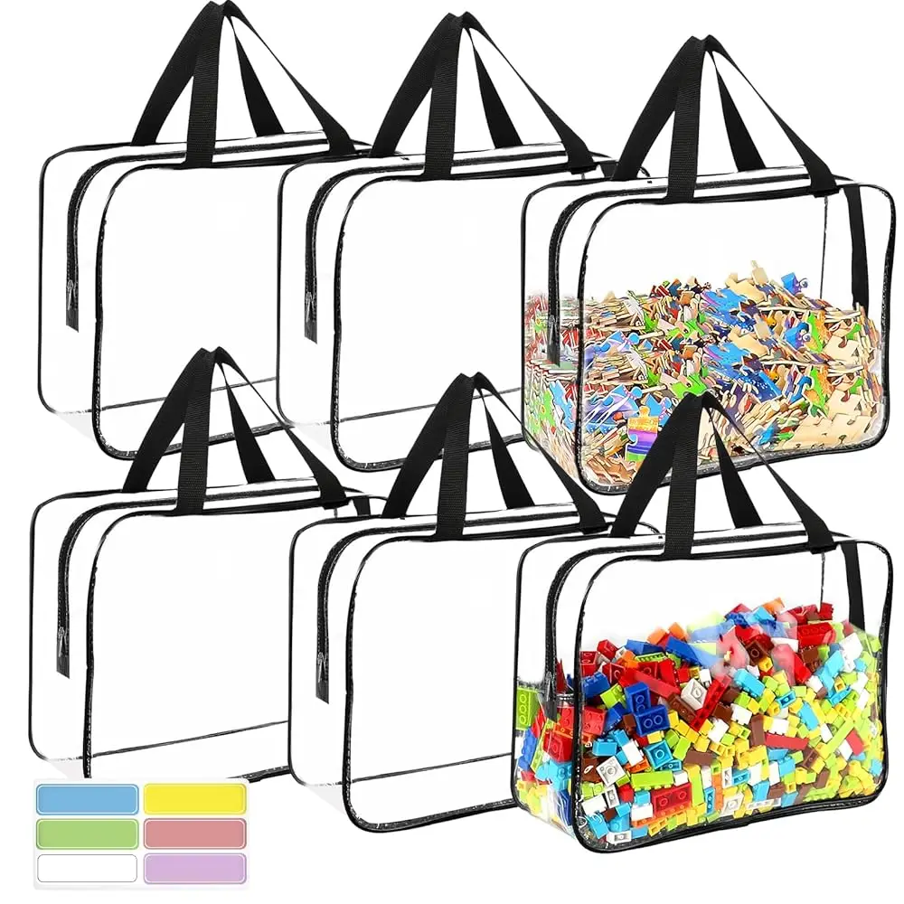 

6 Packs Large Toy Storage Bags With Labels, Reusable Clear Pvc Board Game Storage, Travel Waterproof Organizer Bags With Zipper