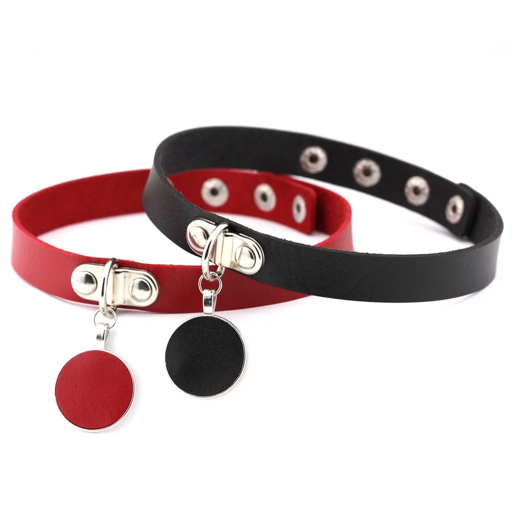 Rock and roll Harajuku Punk Gothic Simple Fashion Individuality Tide Roundness Pendant Leather collar Leather Choker Bracelet