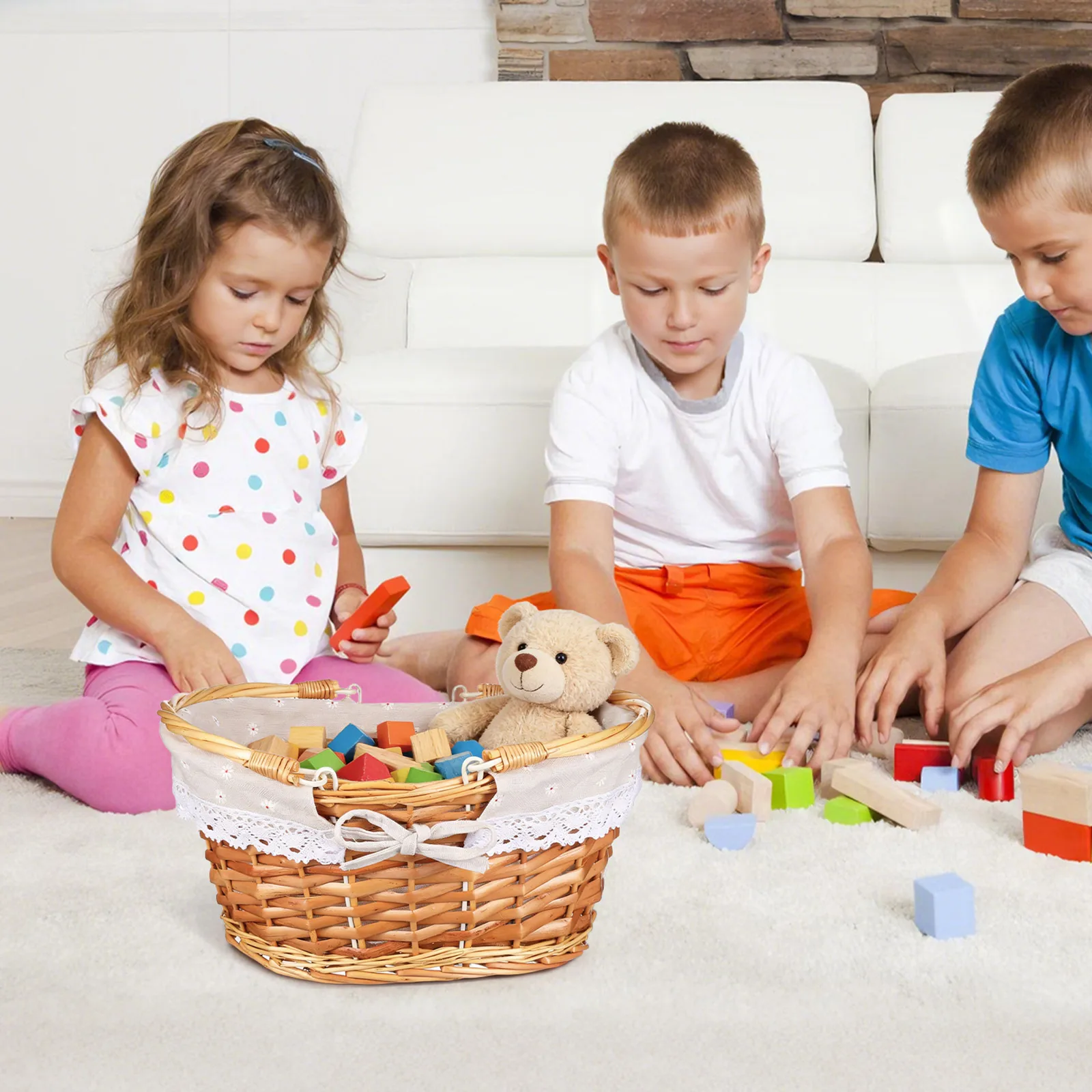

Rustic Handwoven Willow Basket Flower Girl Bridal Decor Woven Liner Portable Storage Organizer Flower Girl Basket