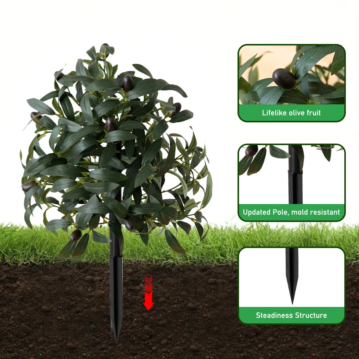 

Simulation Floor Plant Decor Artificial Olive Leaf Ground Stake Courtyard Garden Scenery Decor Eucalyptus Berry Plant Wholesale