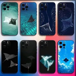 Ocean Sea Animal Manta Ray Phone Case For iPhone 16,15,14,13,12,11,Pro,X,XS,Max,XR,Plus,Mini Soft Black Cover
