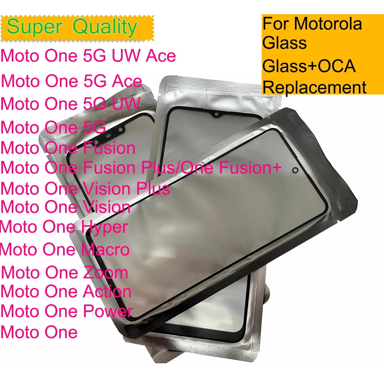 

10Pcs/Lot For Motorola Moto One Fusion Plus Vision Hyper Macro Action Zoom 5G Touch Screen Panel Front Outer Glass Lens With OCA