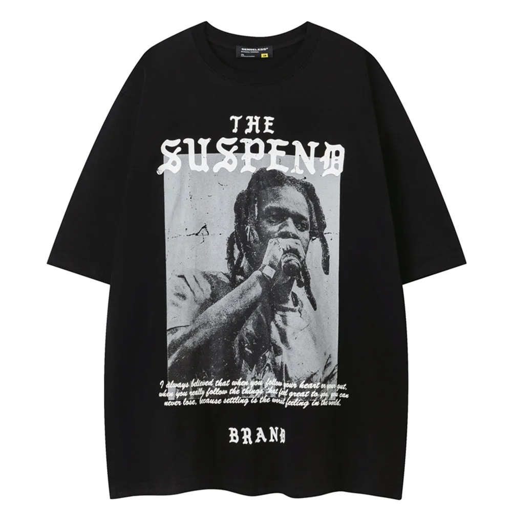 

Black White Photo Printed Oversized Men's T-shirt Short Sleeve Summer Crew Neck Hipster Tshirts Cotton Tee 2 Colors