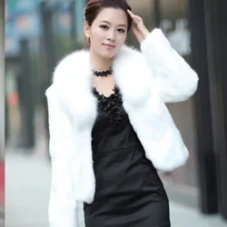 Black White Womens Winter Autumn Short Section Faux Fur Jackets Man-made Rabbit Fur Collar Casual Fur Coats