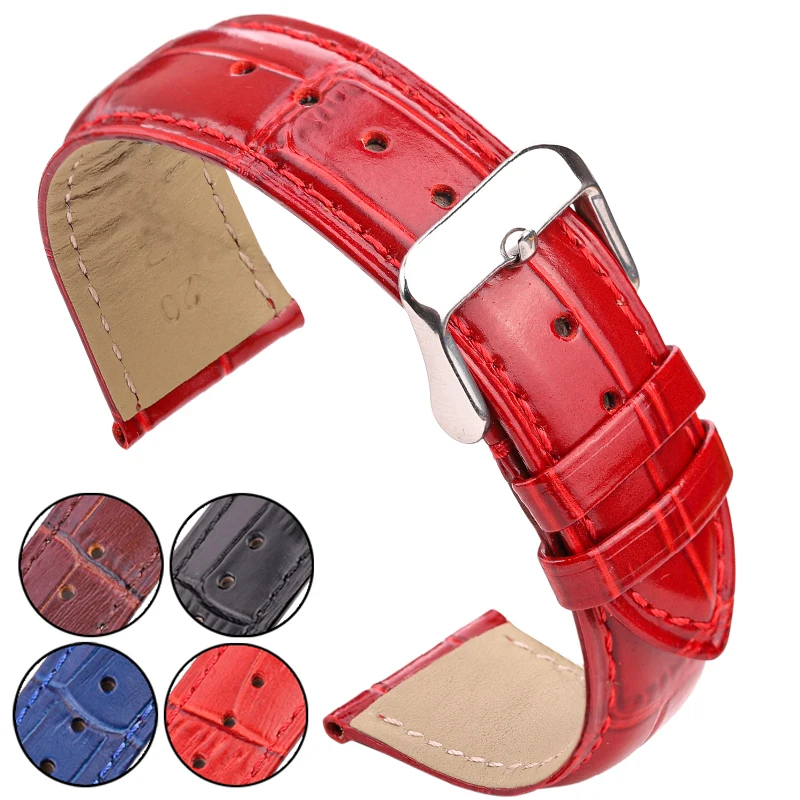 Watch Strap Bracelet Women Men Genuine Leather Soft Watchband Black Brown Blue Red Crocodile Pattern Wrist Betl 18mm 20mm 22mm