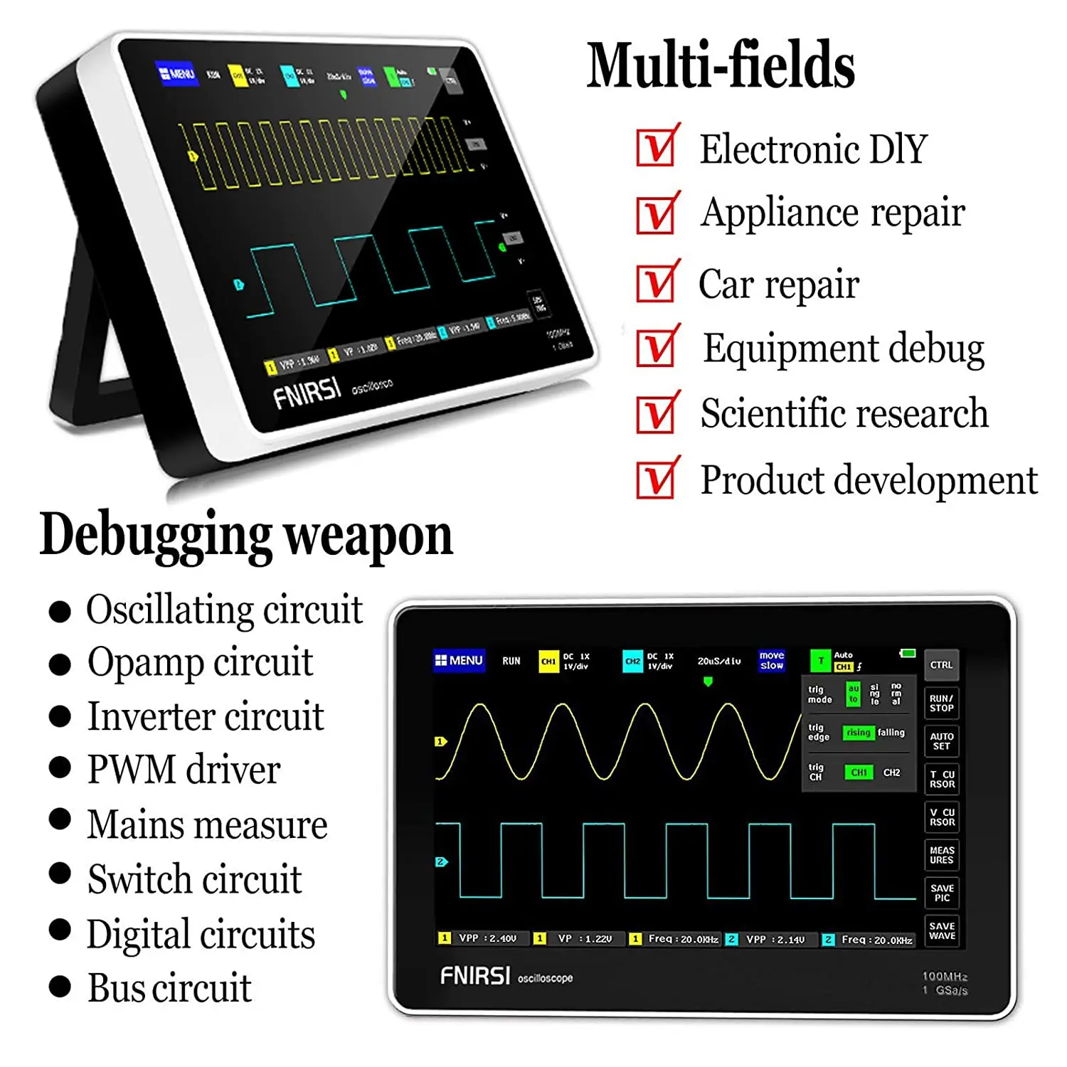 NEW FNIRSI-1013D Digital Tablet Oscilloscope Dual Channel 100M Bandwidth 1GS Sampling Rate Mini Tablet Digital Oscilloscope