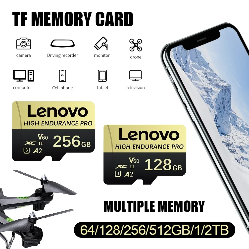 Lenovo Memory Card High Speed Micro SD Memory Card 2TB 4K Full HD Video Compatible with Phone GoPro Action Camera 512GB 256GB