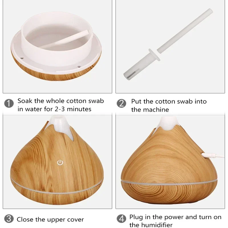 350 ml Aromatherapie-Diffusor für ätherische Öle, Holzmaserung, Fernbedienung, Ultraschall-Luftbefeuchter, kühl, mit 7-farbigem LED-Licht