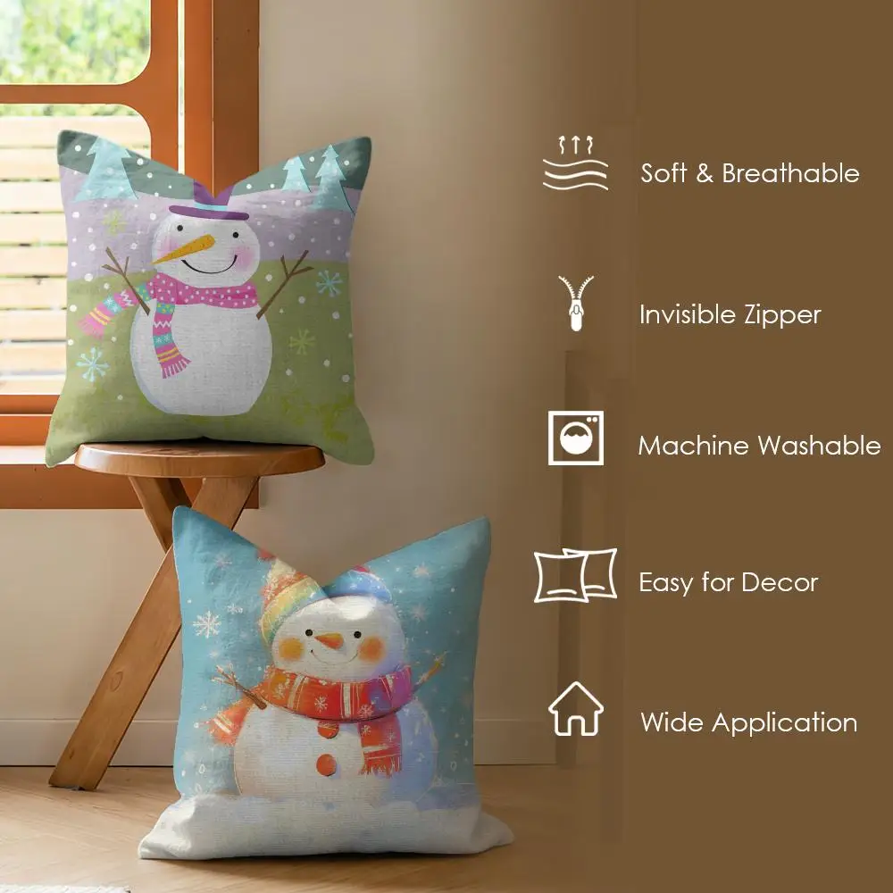 Cute Winter Snowman Cushion Cover Soft Short Plush Pillow Cover Smooth Cozy Texture Aesthetic Cushion Case Home Decor