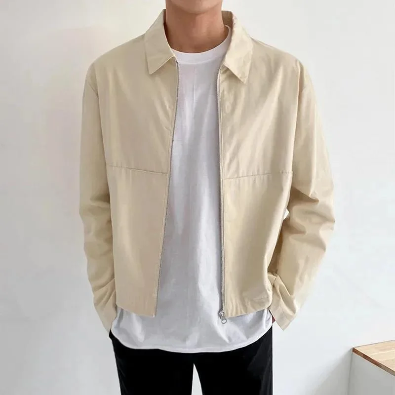 Korean Style New Chic Men's Jacket Turn-down Collar Zipper Simple Male Jackets Spring Autumn Male Trendy Jackets 9C1K3C