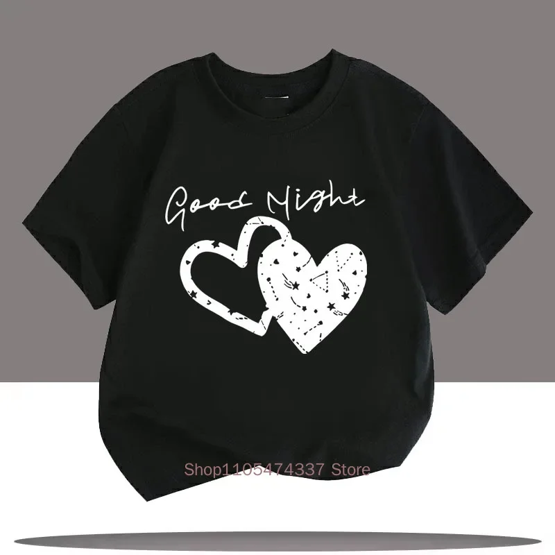 Children Good Night with Love Heart T Shirt Summer Girls Casual Fashion Comfortable Colorful Tops Kids O-Neck Short Sleeve Tees