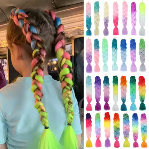 24" Synthetic Yaki Braids Hair kanekalon Ombre Braiding Hair Jumbo Braid Hair Extension For Women Hundreds of colors DIY Hair