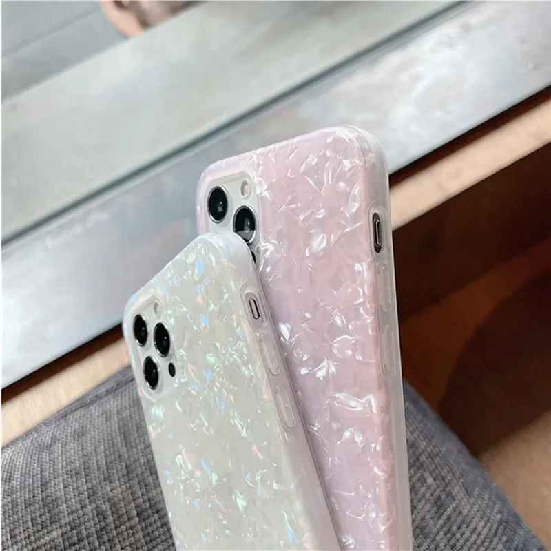 Glitter Dream Shell Marble Phone Case For iPhone 13 Pro 12 11 Pro Max XR XS Max 15 14 Plus Conch Pattern Soft IMD Silicone Cover