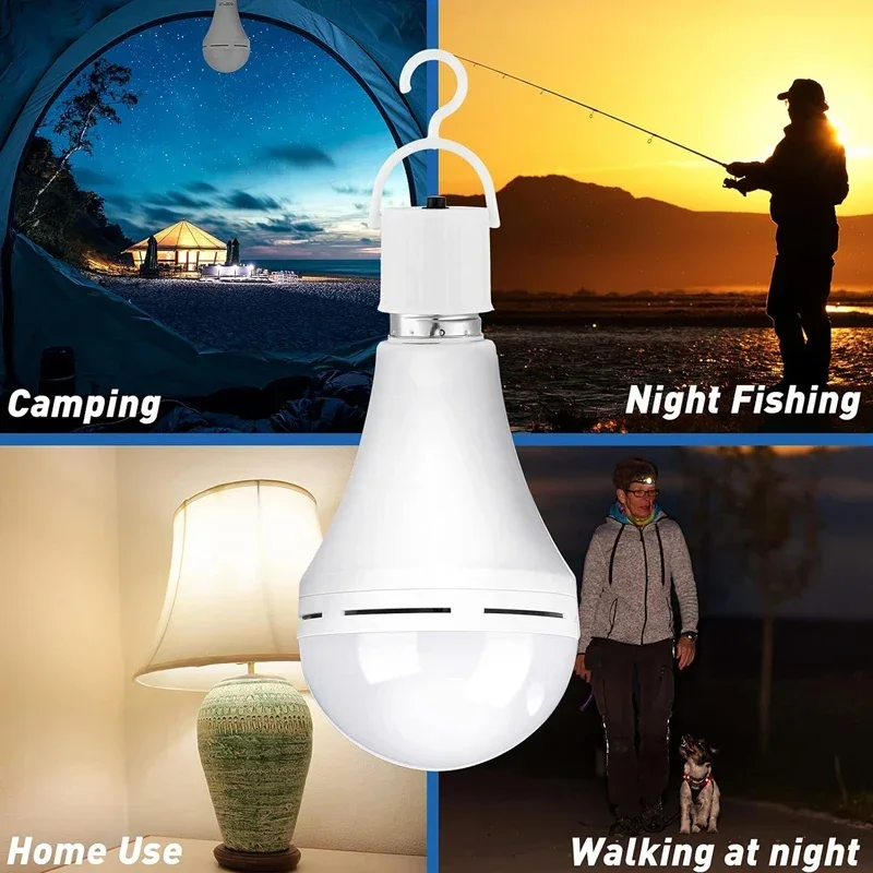 Bombilla LED recargable para exteriores, luz de emergencia impermeable, colgante portátil, luz nocturna ajustable, Camping, pesca, jardín