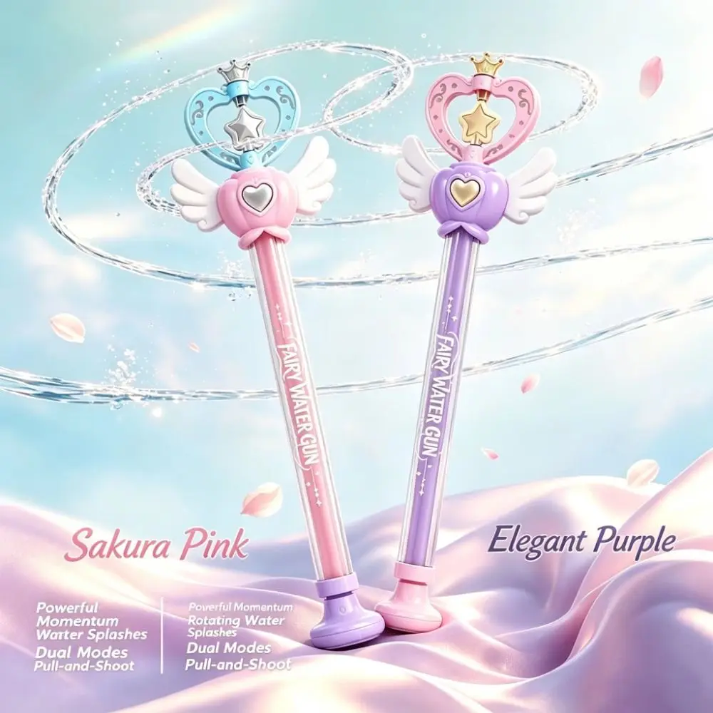 Sparkling Princess Wand Water Heart Decoration Push Spray Spray Water Refillable Water Tank Winged Wand Shape Fountain