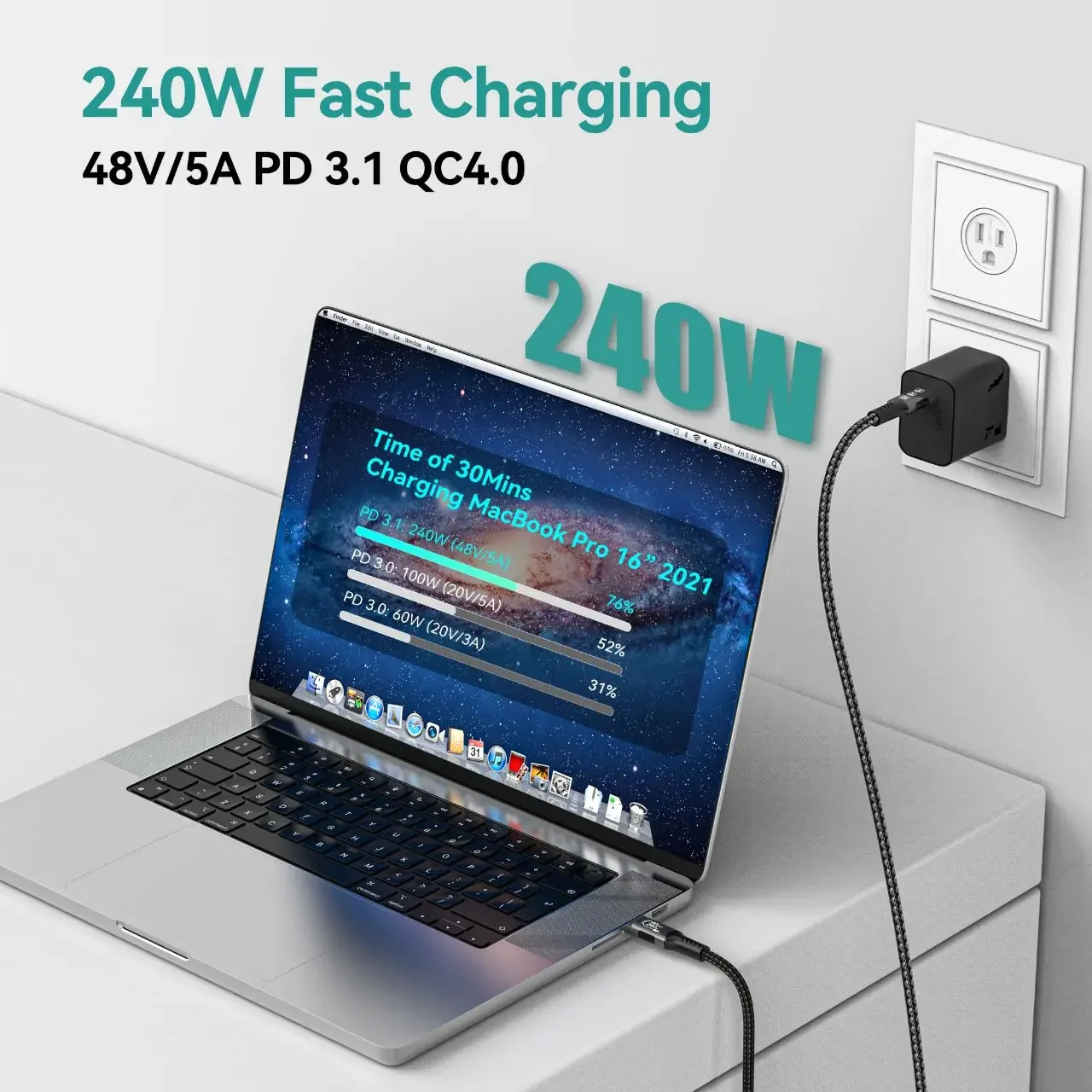 PD240W USB4.0 40Gbps Type C to C Cable 5A Fast Charging Cable 8K@60Hz for MacBook Pro PS5 Nintendo Switch Galaxy Steam Deck