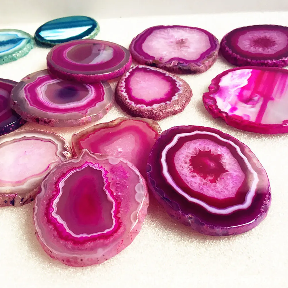 2Pcs Agate Slice 6-8cm Oval Polished Decorative Stone Pink Blue Home Office Deskrop Fish Tank Gardening Supplies