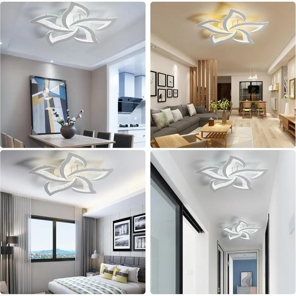 Dimmable LED Ceiling Light, 23.6 Chandelier, Mount, Remote Control, Acrylic Lower Ceiling Lamp Fixture for Living Room, Dining R