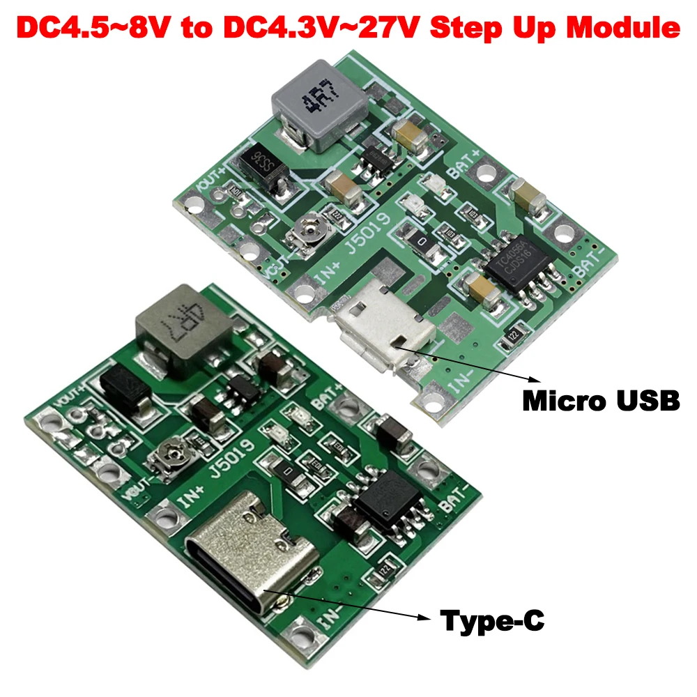 Micro USB/Type-C 3.7V to 9V 5V 2A  DC-DC Step Up Boost Module Adjustable 18650 Lithium Battery Charging Discharge Module