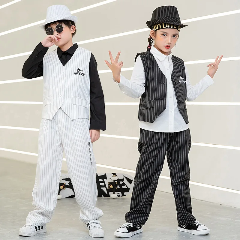 

Kids Performance Costume Stage Outfit for Hiphop Dance Clothing Boys Girls Jazz Breaking Streetdance Waistcoats