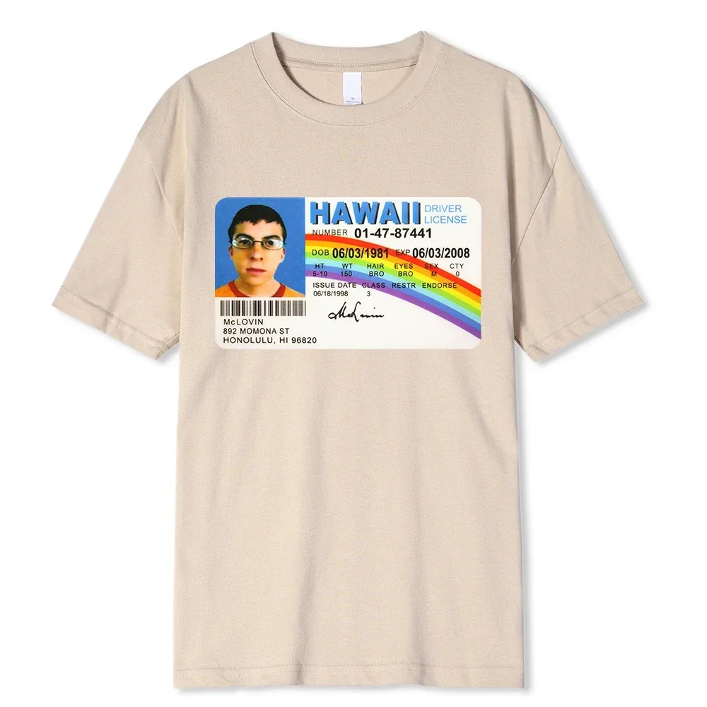 Summer Funny Mens T-shirt Mclovin Id Card Superbad Geek Printed Tshirt Fashion Street Short Sleeve Tops Cotton Oversized Tees