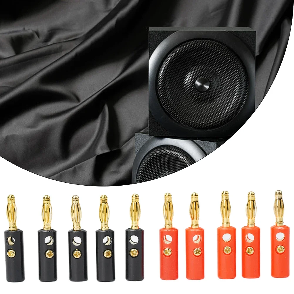 10pcs 4mm Black Red Banana Plugs Gold Plating Audio Speaker Wire Cable Screw Banana Lantern Plug For Most Speakers