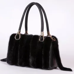 Real Mink Fur Bag Women In Winter Ladies Fashion Shoulder Bags Warm Plush Crossbody Bags For Women Evening Party Bag Purses Bag