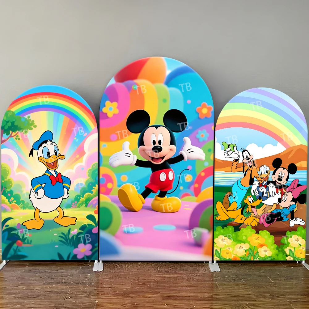 

Disney Mickey Donald Duck Arch Backdrop Cover Baby Shower Rainbow Flowers Cute Photo Booth Props for Events & Home Decoration