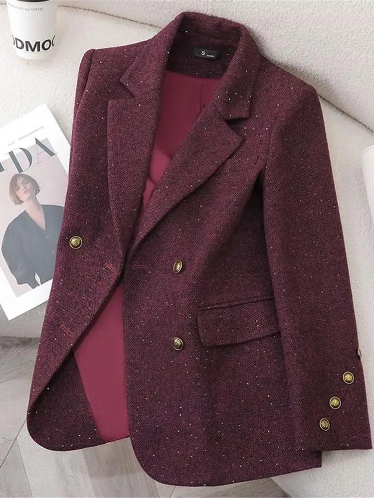 

Casual Sli Red Slim Fit ort Suit Korean Version Double Button Profional Spring Autumn Weight Loss Faion Women's Coat