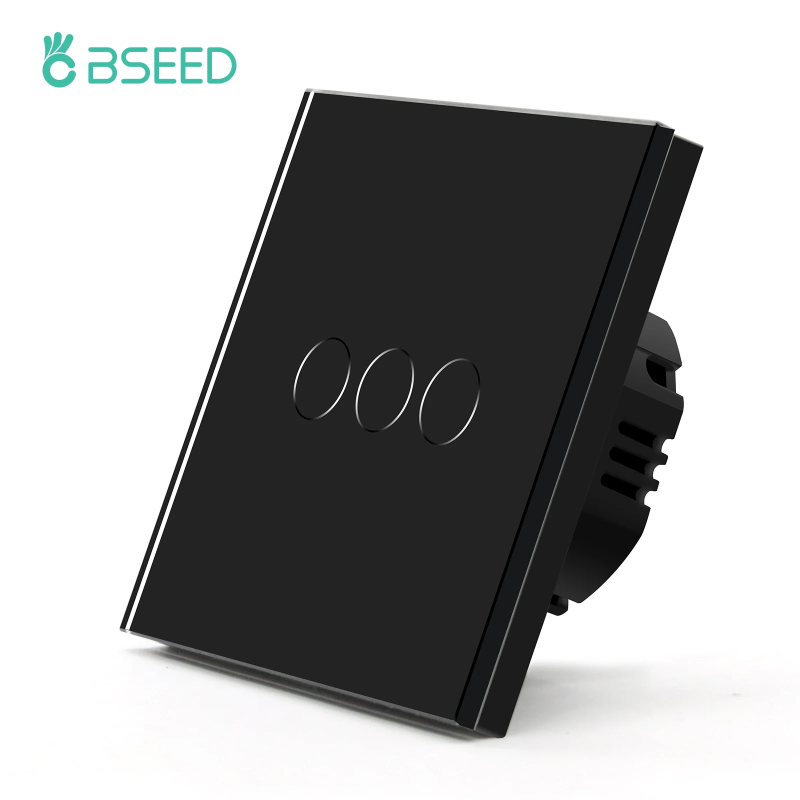 BSEED Touch-Lichtschalter, Steckdose, Glas, 1/2/3 Gang, Touchscreen-Schalter, Steckdose, max. 300 W/Gang, LED-Schalter, Steckdose, Schwarz