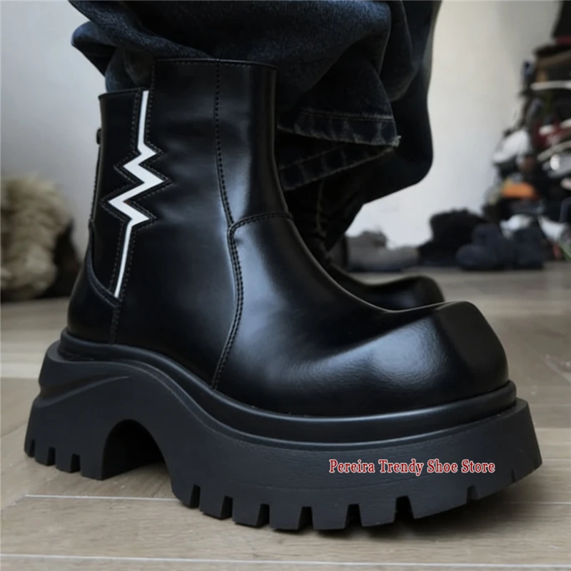 Winter New Square Toe Platform Chelsea Boots Warm Inside Plush Back Zipper 7CM Thick Soled Short Boots Trendy Casual Men's Shoes