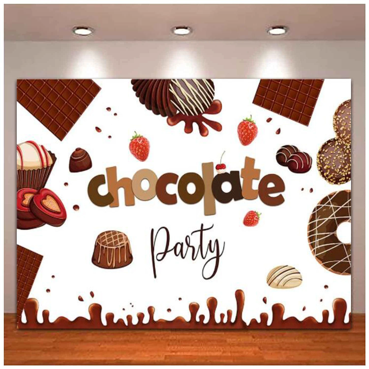 Chocolate Birthday Party Photography Backdrop Photo For Baby Birthday Decorations Candy Background Theme Banner Poster