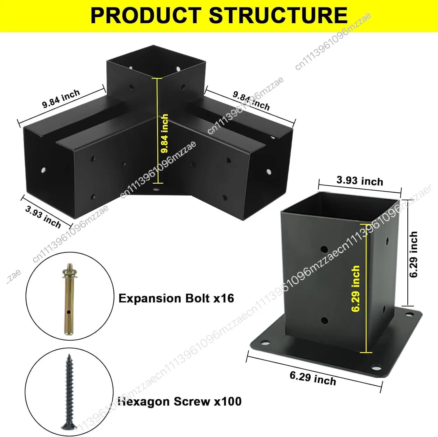 Corner Code Kit 3-way Right Angle Through Bracket Elevated Wooden Bracket Tee Kit 4x4 Wood Hardware