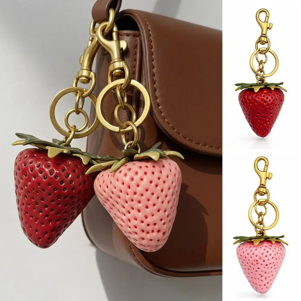 Cute Elegant Strawberry Keychain DIY Metal Fruit Bag Charm Handmade Alloy Bag Pendant Friends