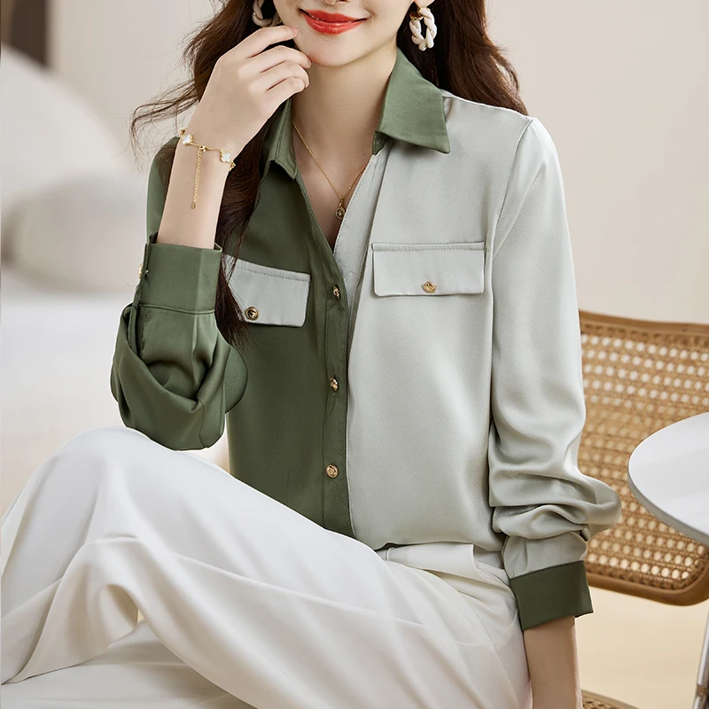 New Fashion Office Lady Turn Duwn Collar Chiffon Blouse Shirt Women Tops Blusas Mujer De Moda 2024 Long Sleeve Blouse Women H82