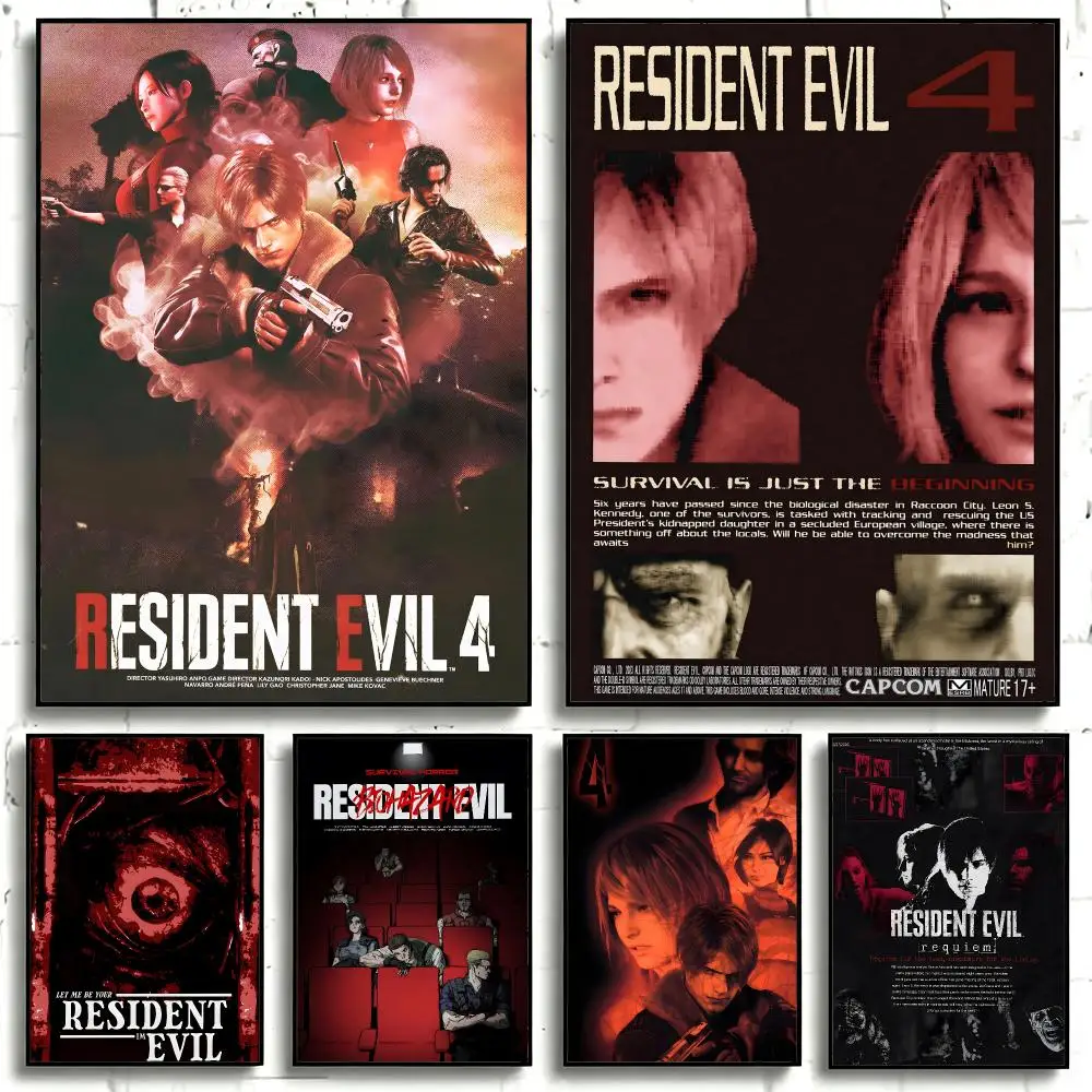 Game resident Evil Poster Self-adhesive Art Waterproof Paper Sticker Coffee House Bar Room Wall Decor