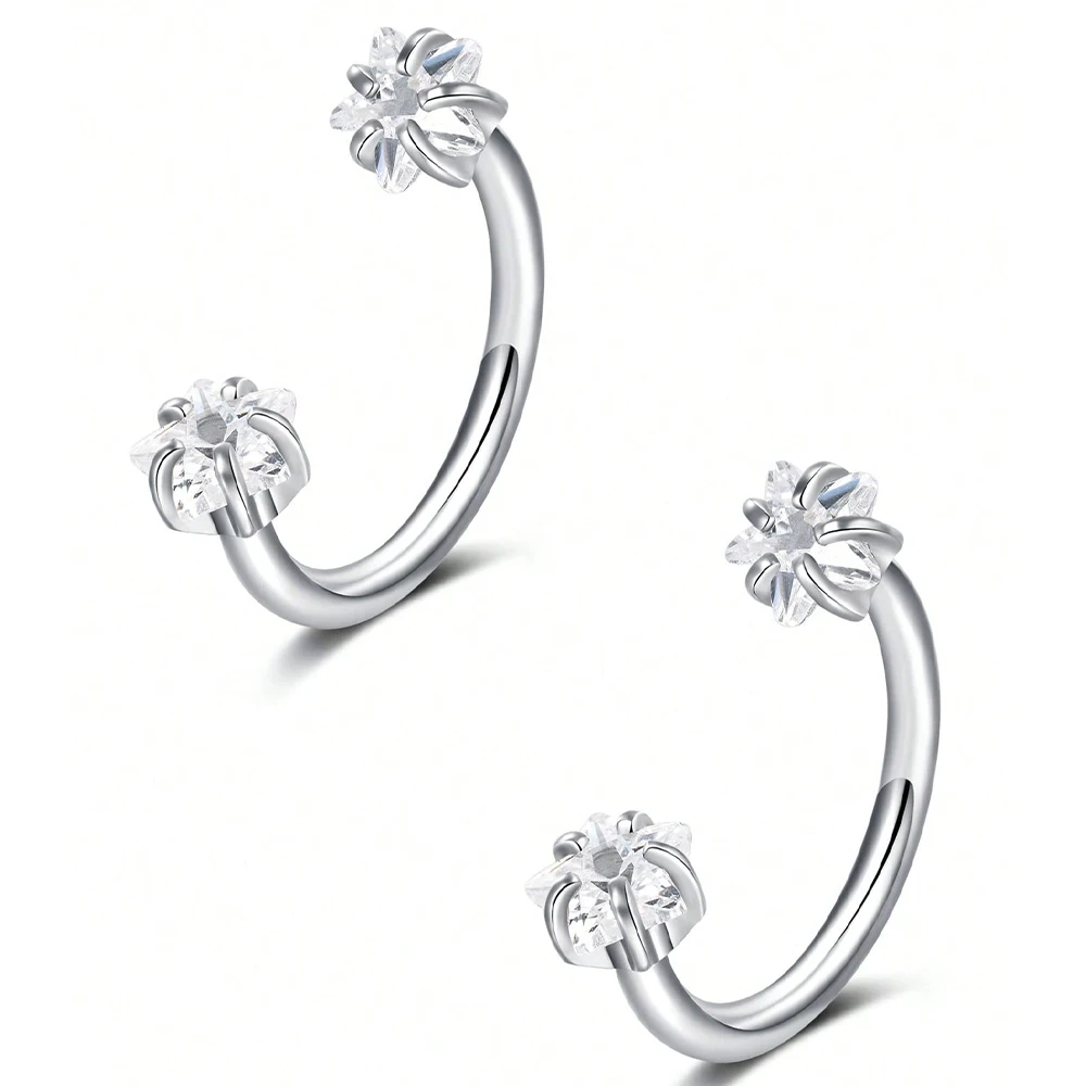 2 Stuks Rvs Zirconia Hoefijzer Ring Piercing Neus Oor Buik Ringen Vrouwen Kraakbeen Helix Oorbellen Daith Piercing Sieraden