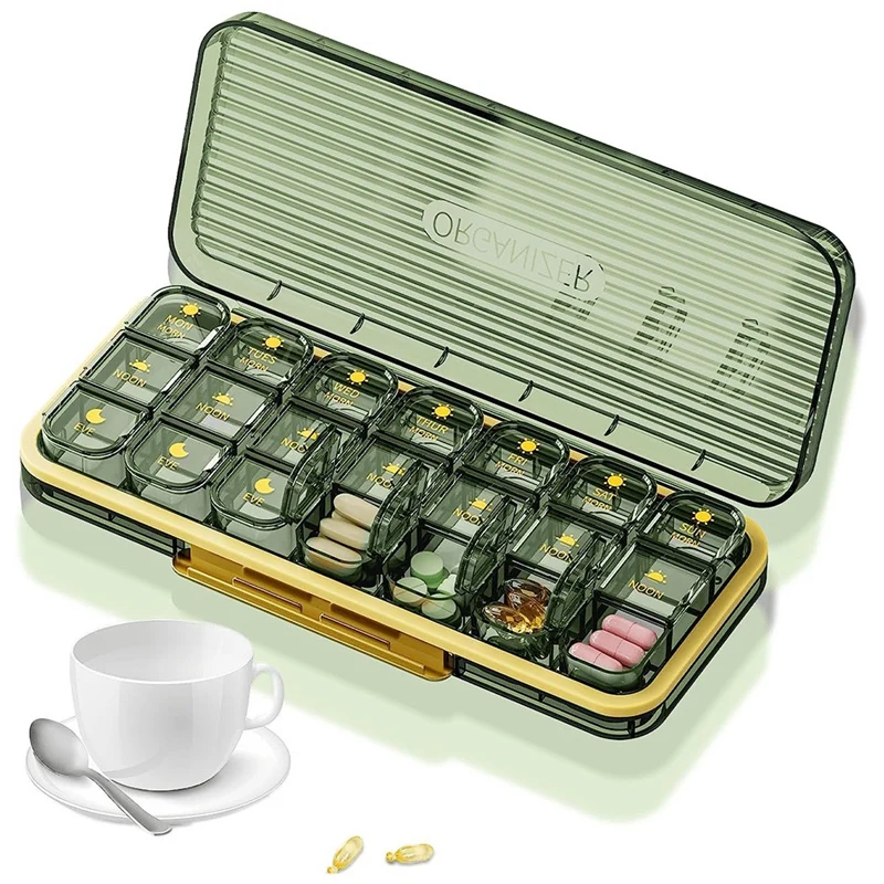 Pill Organizer With Labels Pill Box 7 Day/Pill Organizer 3 Times A Day Portable Pill Case