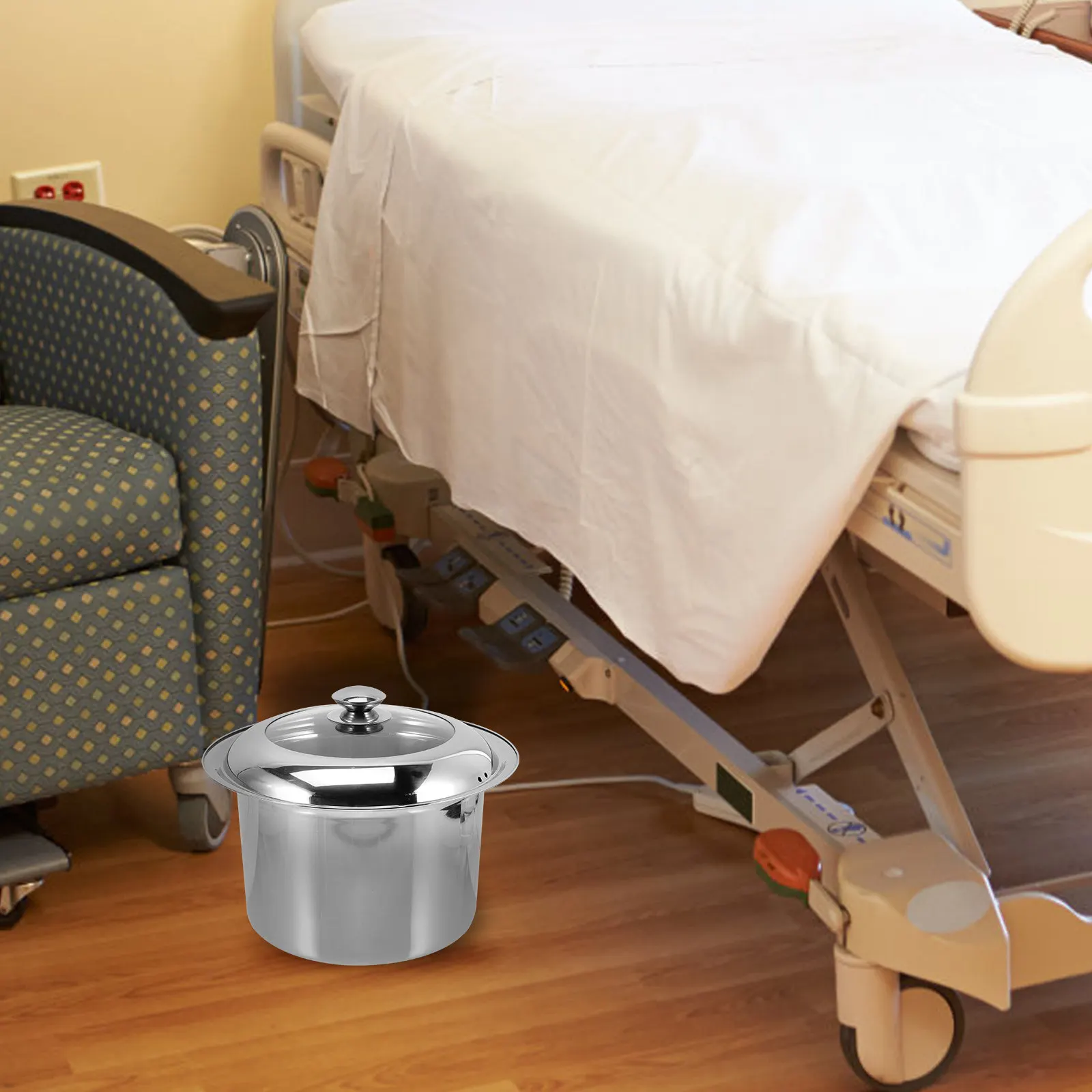 ステンレス製の蓋付き吐き出し器、厚みのある子供・高齢者用夜間小便器、多目的小便器、ベッドサイド小便器、収納バケツ