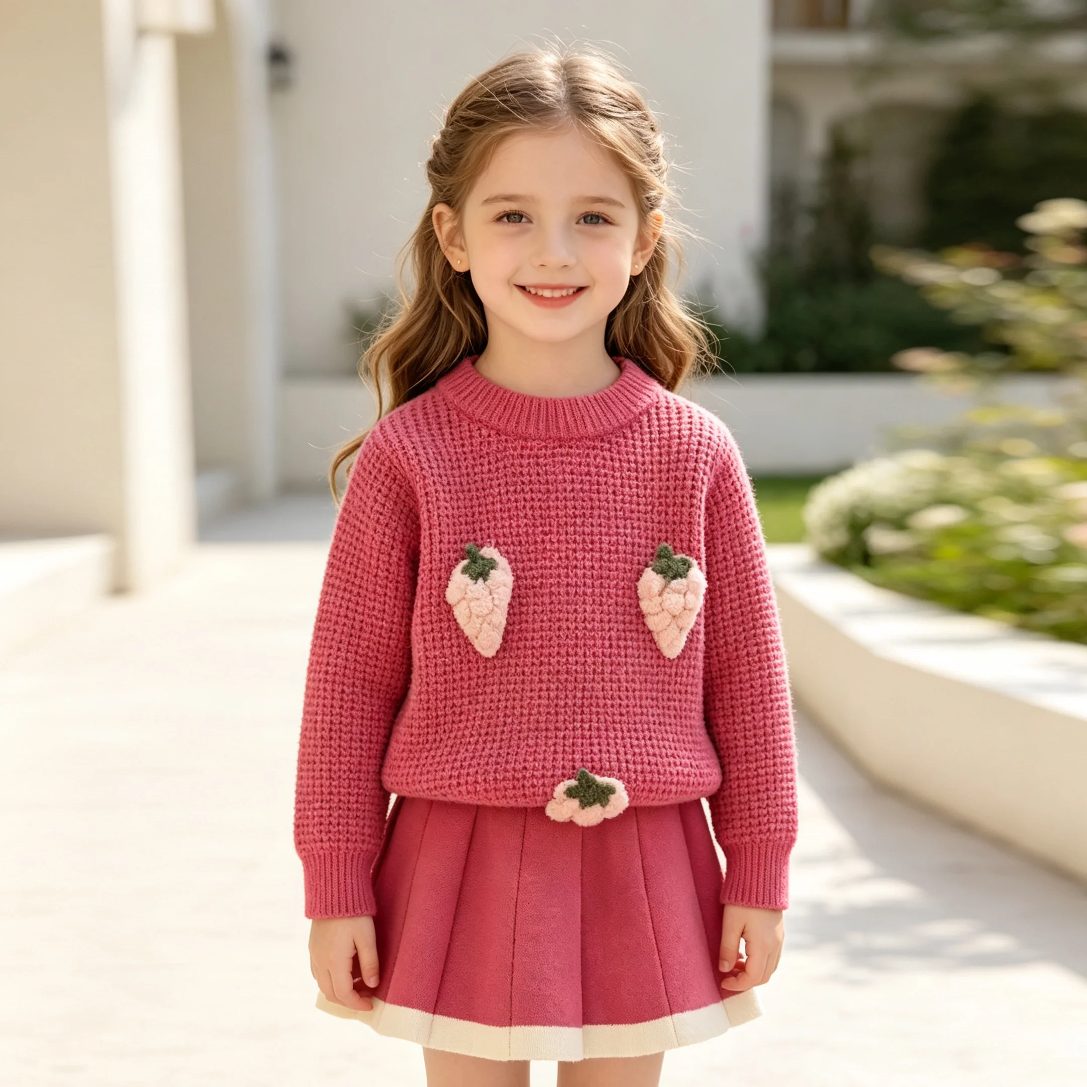 autumn-and-winter-new-girls'-sweater-set-korean-short-knitted-small-fragrance-two-piece-set-girl-baby-vintage-checker-knit-set