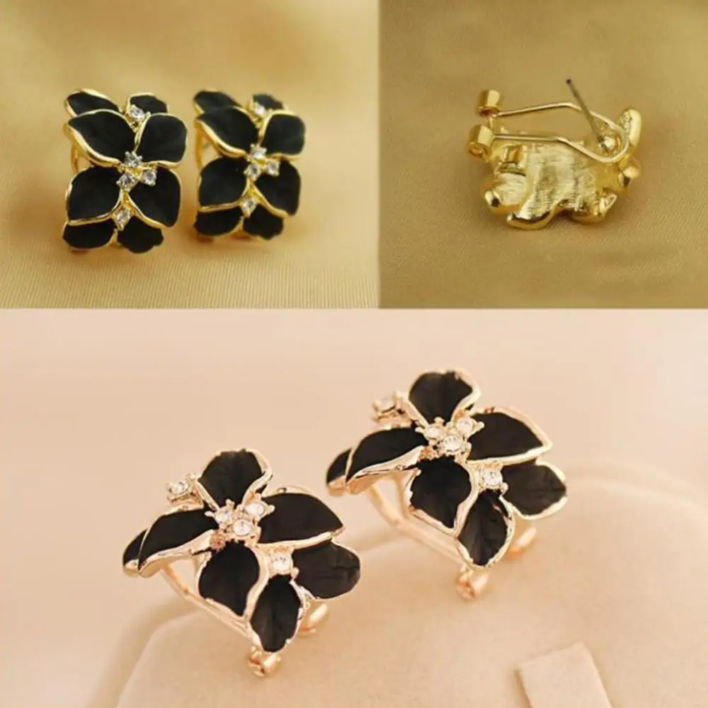 Dropshipping!!Cute Gardenia Flower Rhinestone Inlaid Ear Studs Women Earrings Jewelry Gift