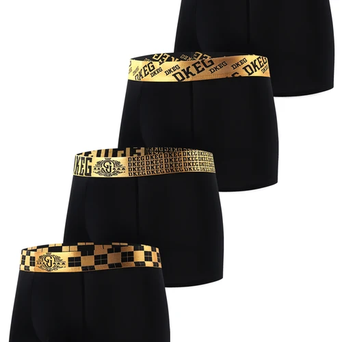 DKEG 남성용 아이스 실크 통기성 복서 반바지, 블랙 및 골드, 소년용 고급 속옷, 4 피스 조합, 여름