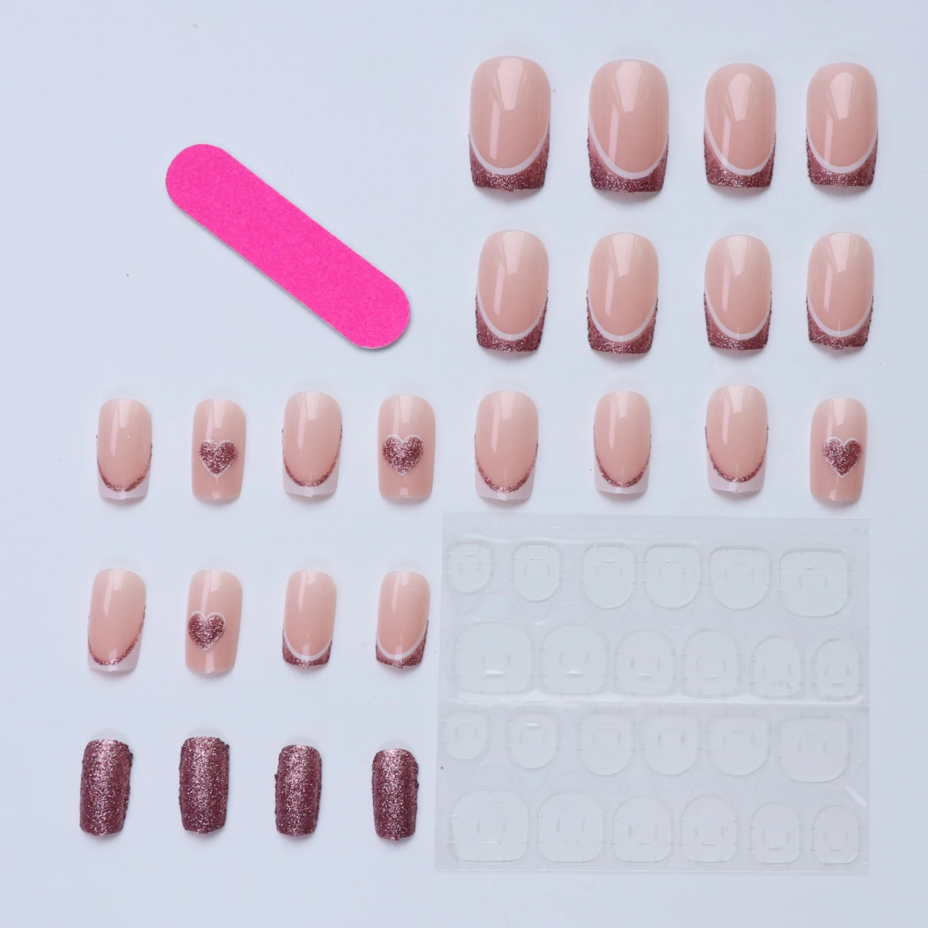 24 قطعة مربع الأرجواني الفرنسي وهمية مسمار قلوب نمط وبريق الأرجواني قابلة لإعادة الاستخدام هلام الغراء 1 قطعة انتهازي للبشرة مناسبة للنساء #3