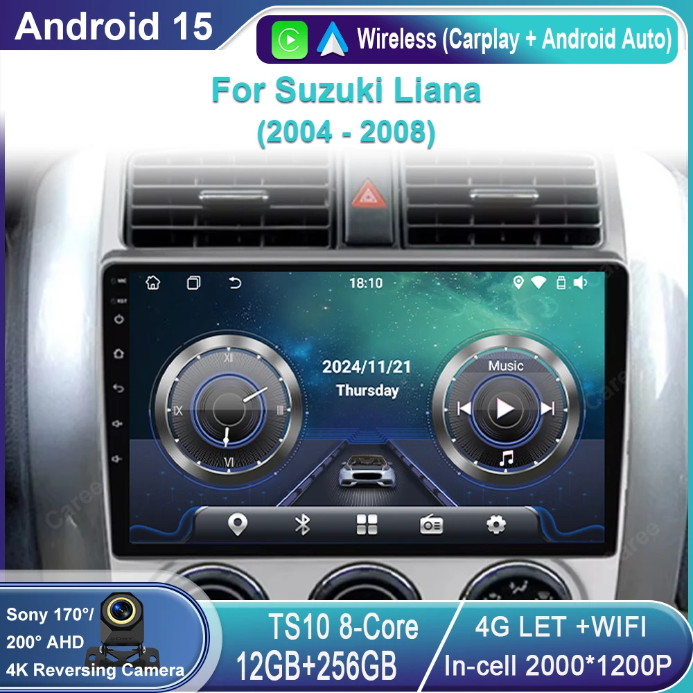 For Suzuki Liana 2004 - 2008 Android Car Radio Multimedia Player GPS Navigation Carplay QLED Screen Autoraido 4G WIFI No 2 Din
