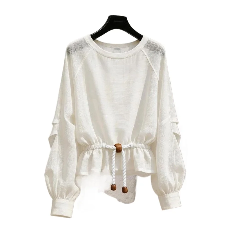 2026 Spring Autumn New Fashionable Foreign White Long-sleeved T-shirt Women's Loose and Thin Lazy Shirt Temperament Commuting